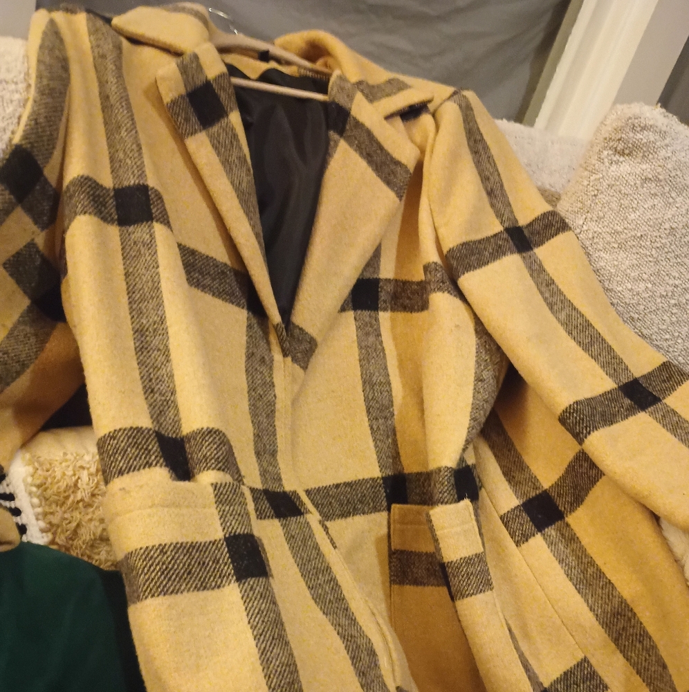 Plaid Tan and Black Women's Coat